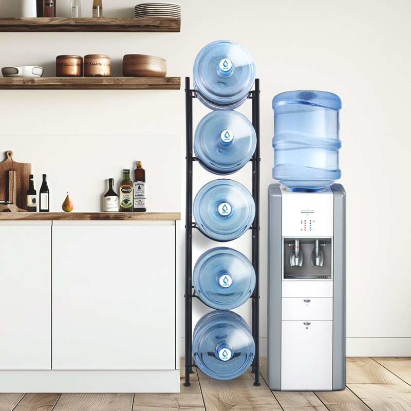 Vesipulloteline rautainen 5-tasoinen yksirivinen 5 pullolle musta