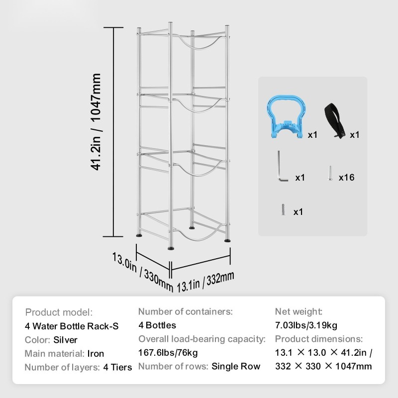 Vesikanisteriteline rautainen nelitasoinen viiden gallonin neljälle pullolle hopea