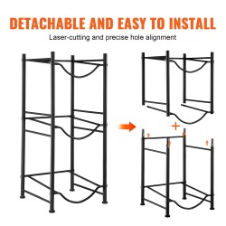 Rautainen kolmitasoinen yksirivinen vesipulloteline 5 gallonin pulloille 3 pulloa musta