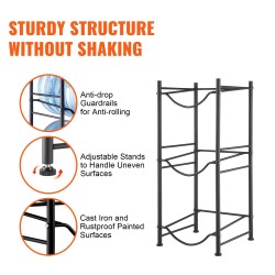 Rautainen kolmitasoinen yksirivinen vesipulloteline 5 gallonin pulloille 3 pulloa musta