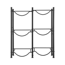 Rautainen kolmitasoinen kaksirivinen vesipulloteline kuudelle pullolle musta