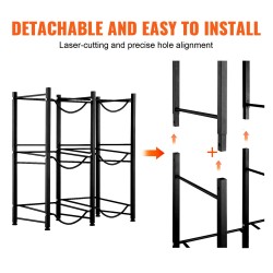 Rautainen kolmitasoinen kaksirivinen vesipulloteline kuudelle pullolle musta
