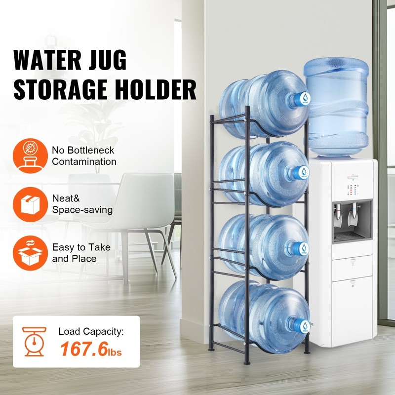 Rautainen yksirivinen nelitasoinen vesisäiliöteline neljälle pullolle musta