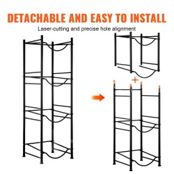 Rautainen yksirivinen nelitasoinen vesisäiliöteline neljälle pullolle musta