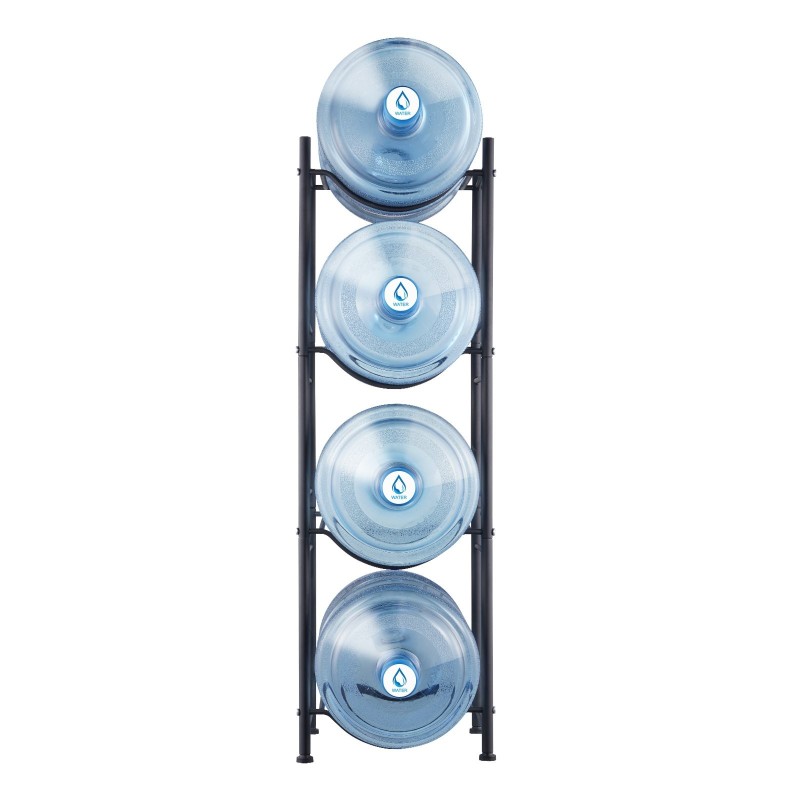 Rautainen yksirivinen nelitasoinen vesisäiliöteline neljälle pullolle musta