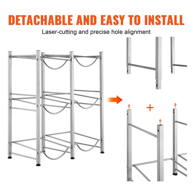 Vesipulloteline rautainen kolmitasoinen kaksoisrivinen 6 pullolle hopea