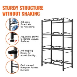 Rautainen nelitasoinen vesisäiliöteline kaksoisrivi kahdeksalle pullolle musta