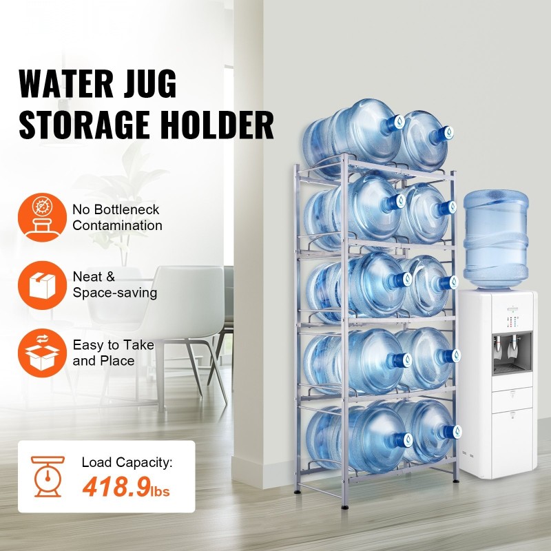 Vesikanisteriteline valuraudasta kaksirivinen 5 tasoa 10 kanisterille hopeanharmaa