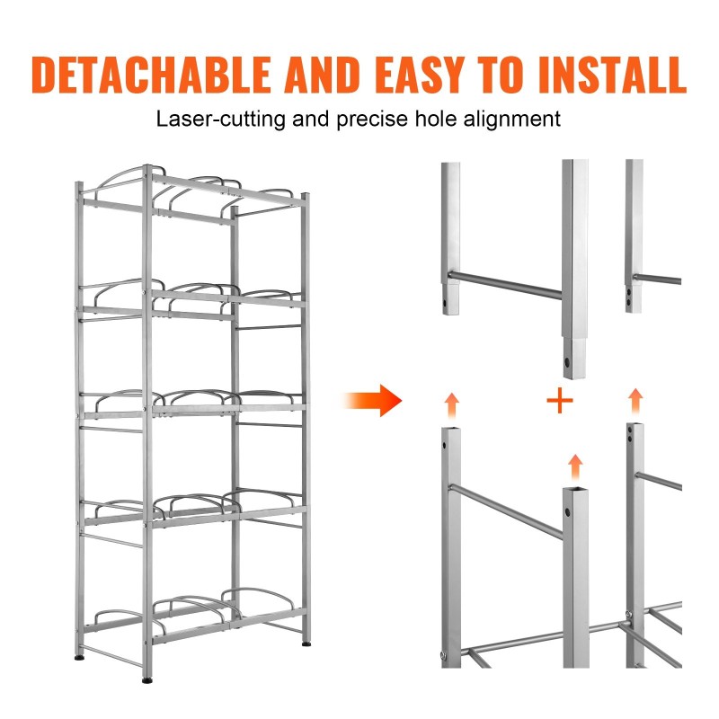 Vesikanisteriteline valuraudasta kaksirivinen 5 tasoa 10 kanisterille hopeanharmaa