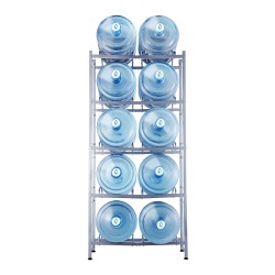 Vesikanisteriteline valuraudasta kaksirivinen 5 tasoa 10 kanisterille hopeanharmaa