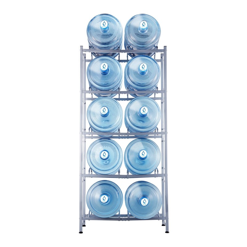 Vesikanisteriteline valuraudasta kaksirivinen 5 tasoa 10 kanisterille hopeanharmaa