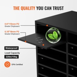 Puinen lokerikko 12 lokerolla P2-luokan lastulevy MDF musta irrotettavat säädettävät hyllyt