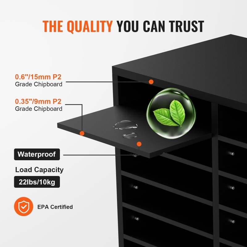 Puinen lokerikko 12 lokerolla P2-luokan lastulevy MDF musta irrotettavat säädettävät hyllyt