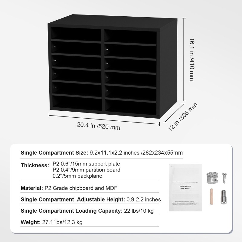 Puinen lokerikko 12 lokerolla P2-luokan lastulevy MDF musta irrotettavat säädettävät hyllyt