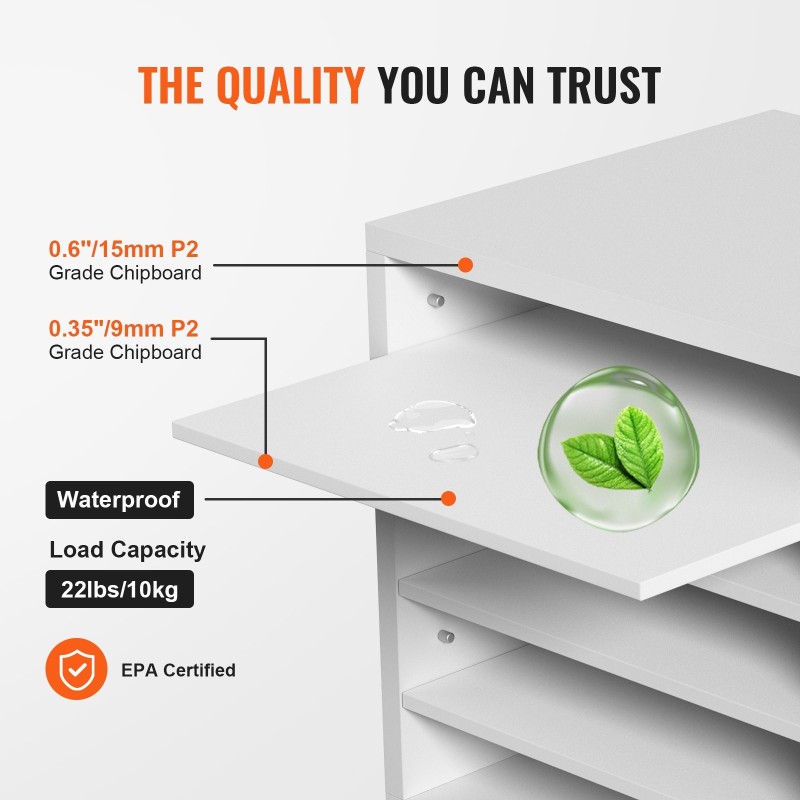 Kirjelaatikko 5 lokeroa P2-luokan lastulevy ja MDF säädettävät hyllyt valkoinen 355x305x330 mm