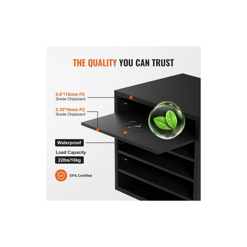 Kirjelajittelija 5 lokeroa säädettävät hyllyt P2-luokan lastulevy MDF 355x305x330 mm musta