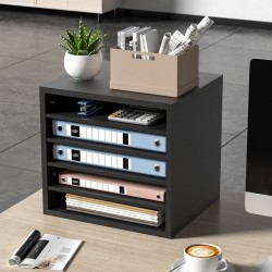 Kirjelajittelija 5 lokeroa säädettävät hyllyt P2-luokan lastulevy MDF 355x305x330 mm musta