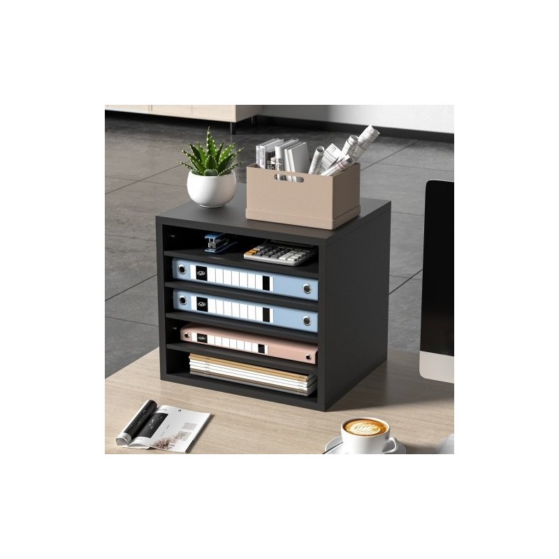 Kirjelajittelija 5 lokeroa säädettävät hyllyt P2-luokan lastulevy MDF 355x305x330 mm musta