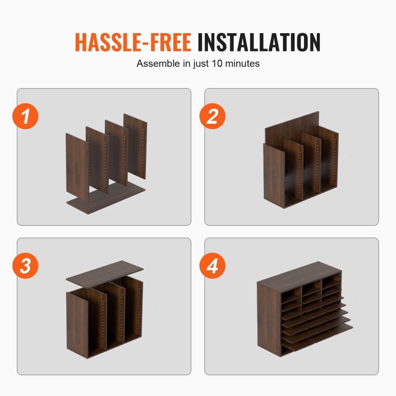 Asiakirjalajittelija 24 lokeroa säädettävät hyllyt P2-luokan lastulevy MDF ruskea EPA-sertifioitu