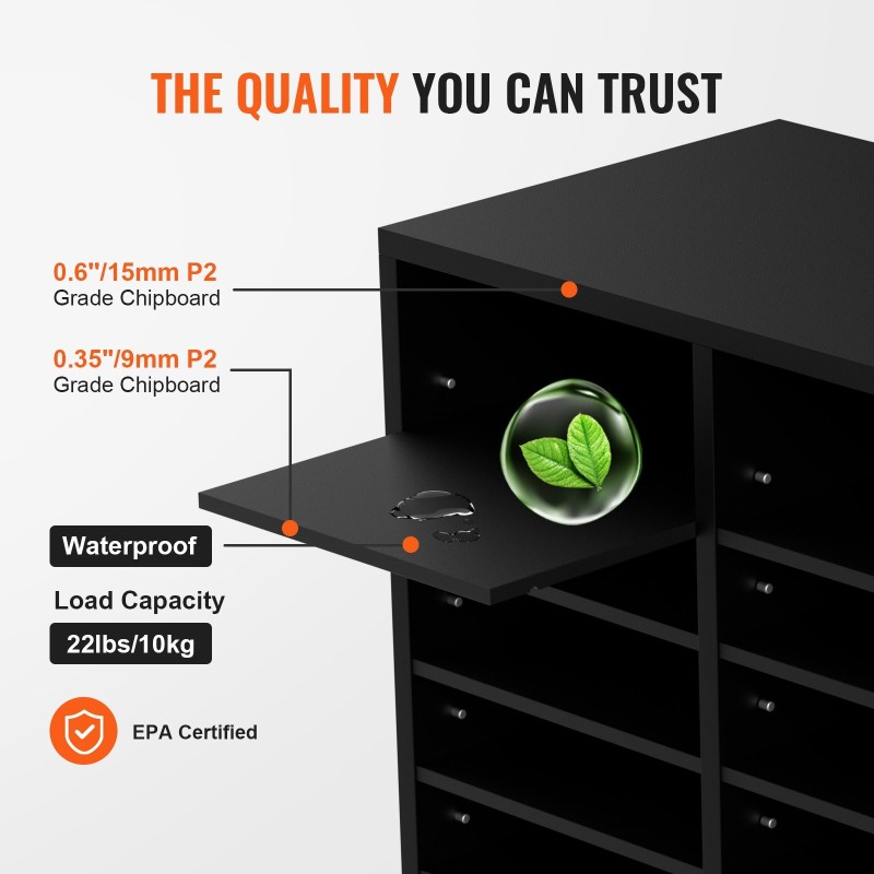 Puinen asiakirjalokerikko 24 lokeroa P2-luokan lastulevy musta säädettävät irrotettavat hyllyt