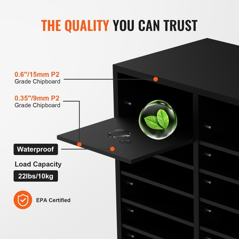 Puutuinen 36 lokeroinen postilokerikko säädettävillä irrotettavilla hyllyillä musta