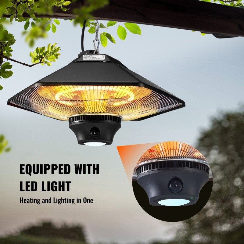 Kattokiinnitteinen infrapunalämmitin 2000W IP34 halogeeniputkilla sisä- ja ulkokäyttöön säädettävällä ketjulla vetonarulla