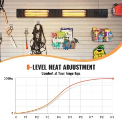 Infrapunalämmitin sähköinen 3000W hiilipohjainen lämmitysputki IP65 etäohjain 9 tehotasoa ajastin seinäkiinnitys