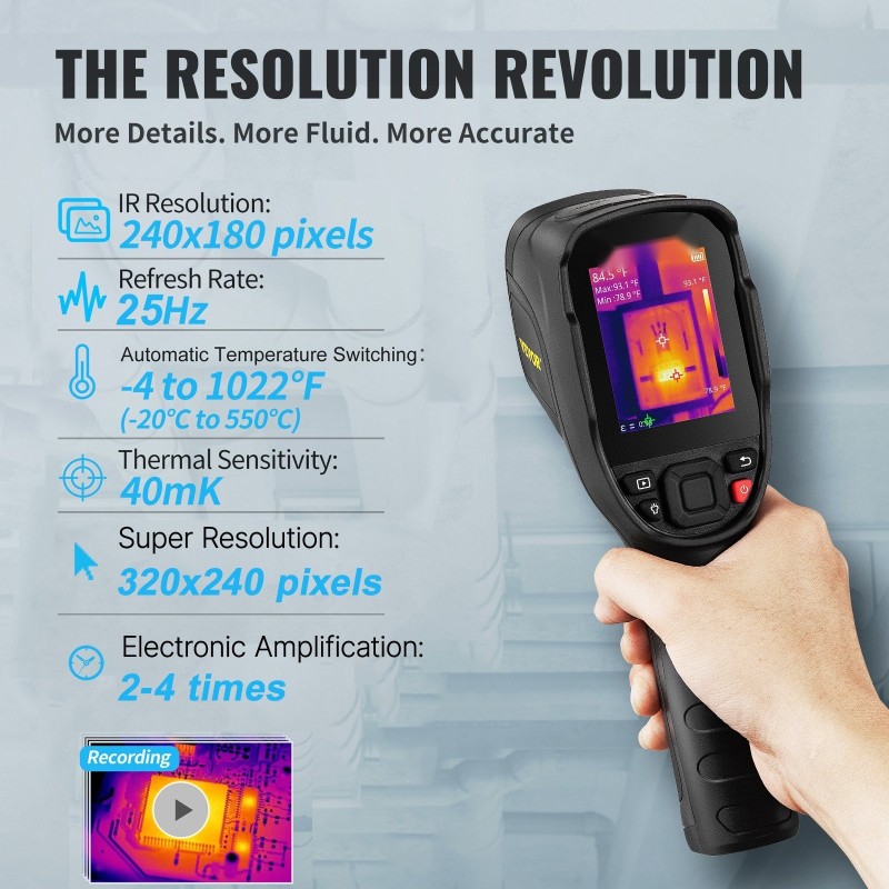 Käsikäyttöinen lämpökamera 320×240 supertarkkuus 240×180 IR 2 megapikselin kamera -20–550 °C