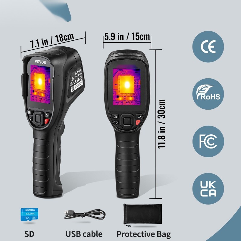 Kädessä pidettävä infrapunakamera IR-tarkkuus 240x180 supertarkkuus 320x240 7,1 cm näyttö IP54