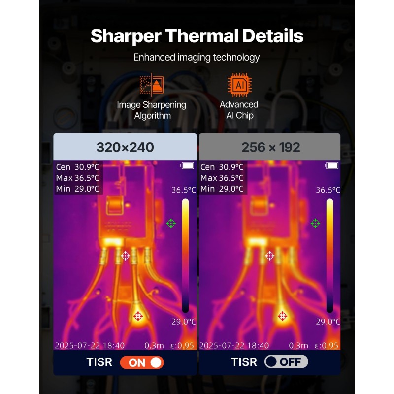 Lämpökamera 256×192 infrapunatarkkuus parannettu 320×240 2 megapikselin näkyvä kamera -20–550 °C