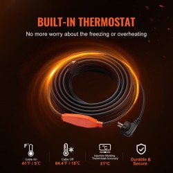 Putkilämmityskaapeli 2 m 23 W/m sisäänrakennetulla termostaatilla PVC metalli ja muoviputkille