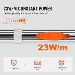 Putkilämmityskaapeli 2 m 23 W/m sisäänrakennetulla termostaatilla PVC metalli ja muoviputkille