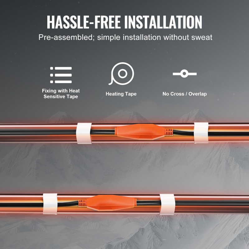 Putkilämmityskaapeli 2 m 23 W/m sisäänrakennetulla termostaatilla PVC metalli ja muoviputkille