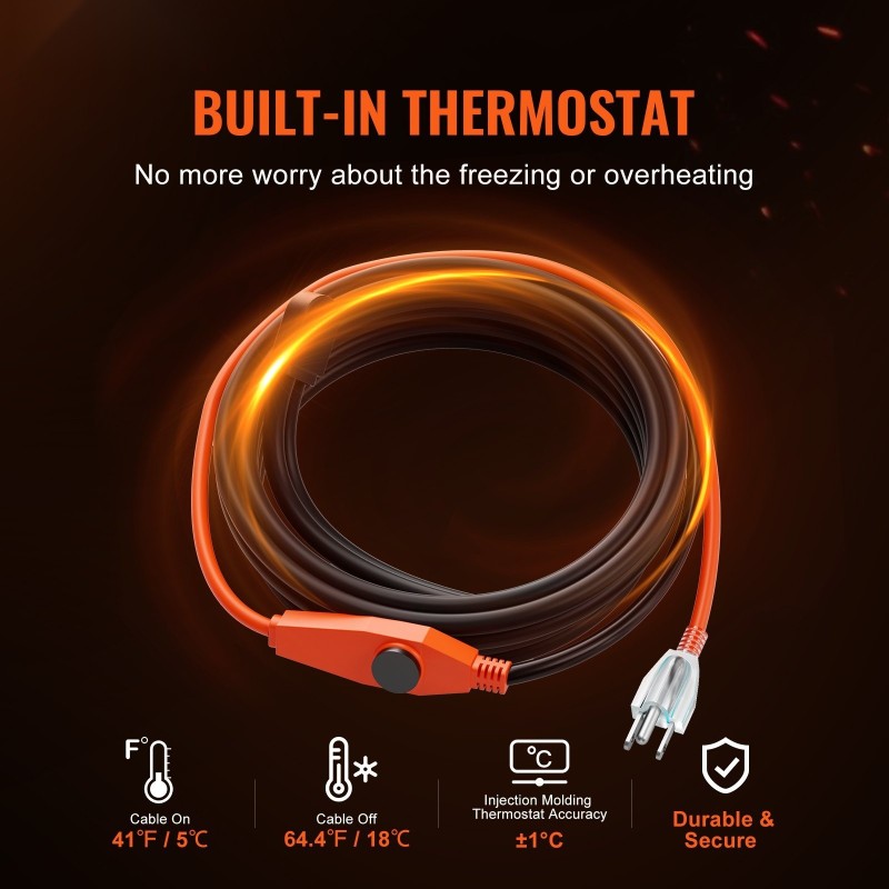 Putkien lämmityskaapeli 25 m 23 W/m sisäänrakennetulla termostaatilla PVC- ja metalliputkille