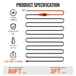 Putkien lämmityskaapeli 25 m 23 W/m sisäänrakennetulla termostaatilla PVC- ja metalliputkille