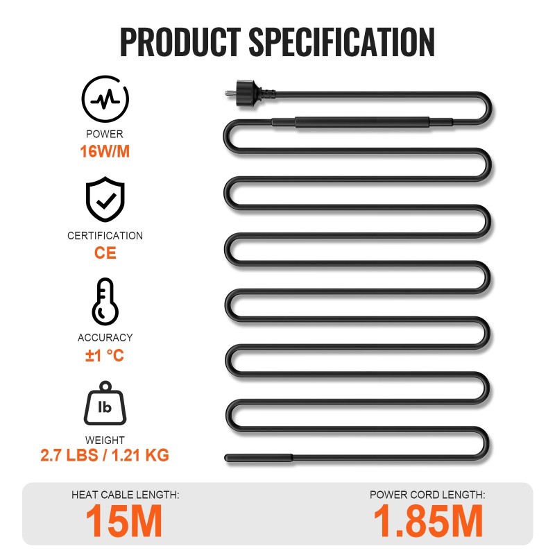 Putkien räystäiden ja kattojen itsesäätyvä lämmityskaapeli viisitoista metriä jäätymisen estoon