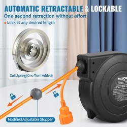 Kelautuva jatkojohtokela PP-kotelo 15 m jatkojohto 1 m syöttöjohto 1600W CE-sertifioitu