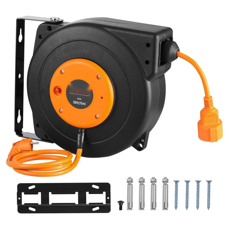 Kelautuva jatkojohtokela PP-kotelo 15 m jatkojohto 1 m syöttöjohto 1600W CE-sertifioitu