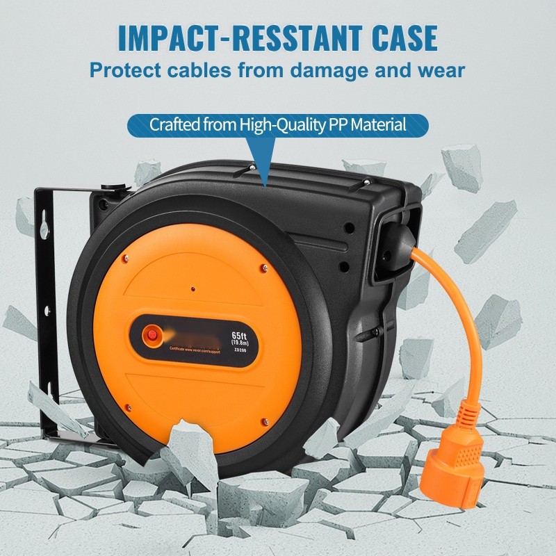 Sisäänkelautuva jatkojohdon kela 19 m 1 m syöttöjohto 1600W PP kotelo