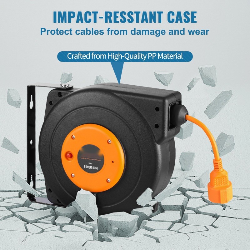 Sisäänkelautuva jatkojohdinkela 19 m jatkojohto 1 m liitäntäjohto polypropeenikotelo CE-sertifioitu 1000 W