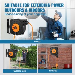 Kelautuva jatkojohtokela 9 metriä 1 metrin liitäntäjohto 1000 wattia CE-sertifioitu PP-kotelo