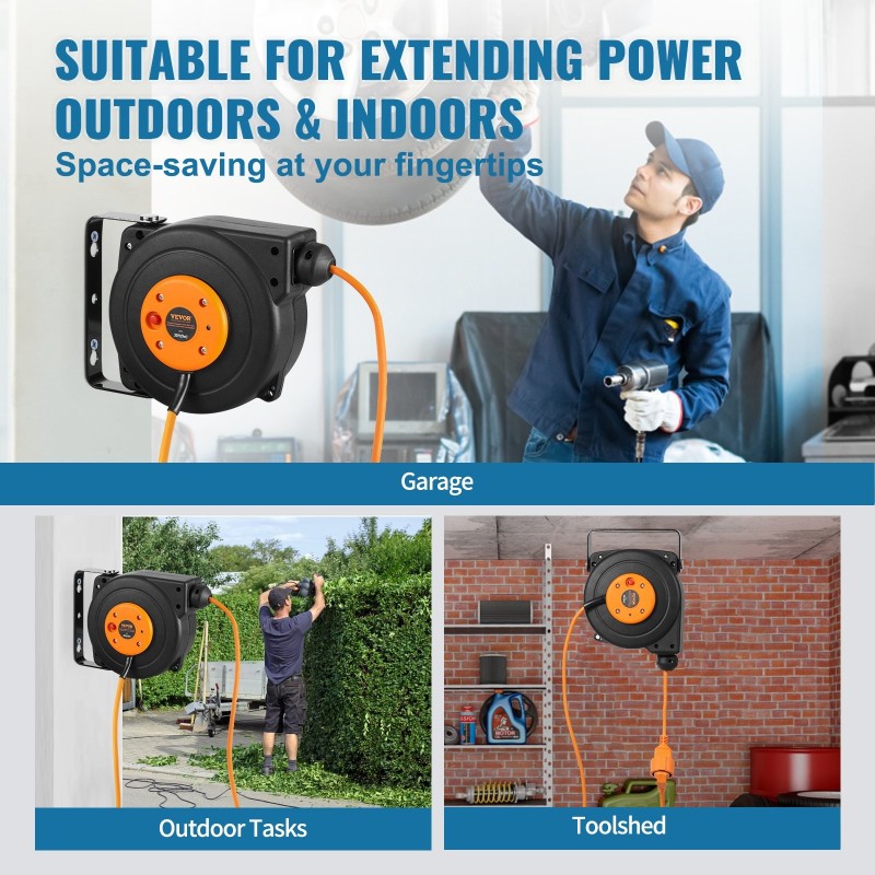 Kelautuva jatkojohtokela 9 metriä 1 metrin liitäntäjohto 1000 wattia CE-sertifioitu PP-kotelo