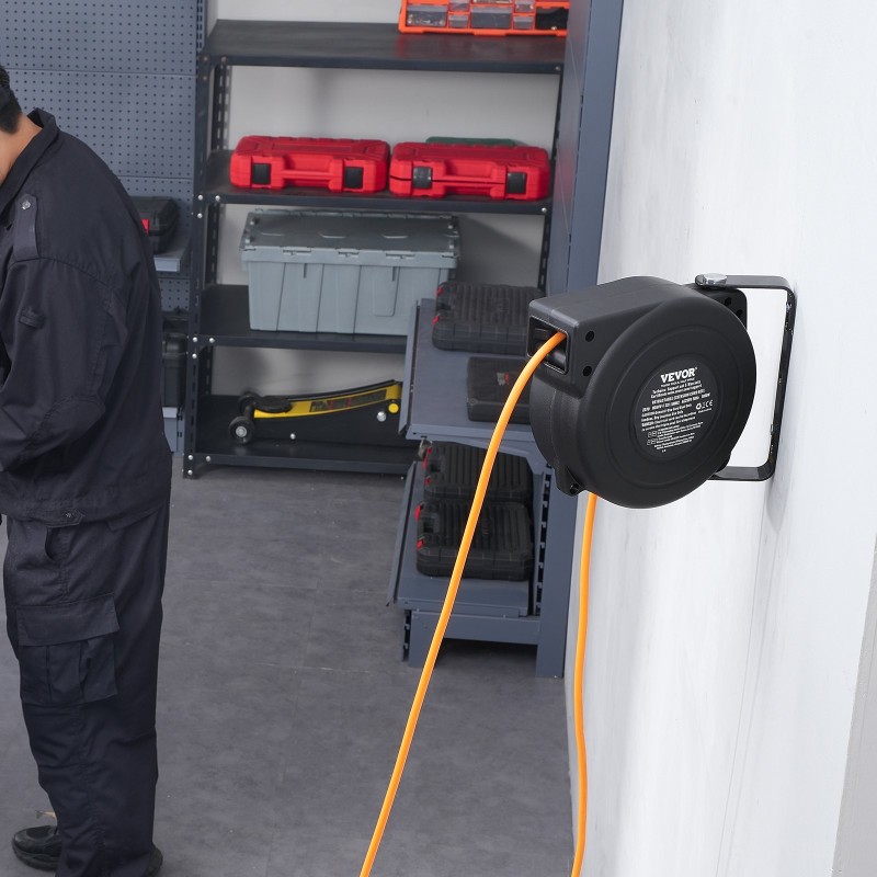 Kelautuva jatkojohtokela 9 metriä 1 metrin liitäntäjohto 1000 wattia CE-sertifioitu PP-kotelo