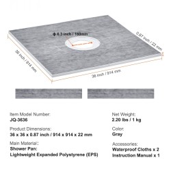 EPS suihkupohjasarja 914x914 mm keskiviemärillä 160 mm mukana 2 vesitiivistä kangasta