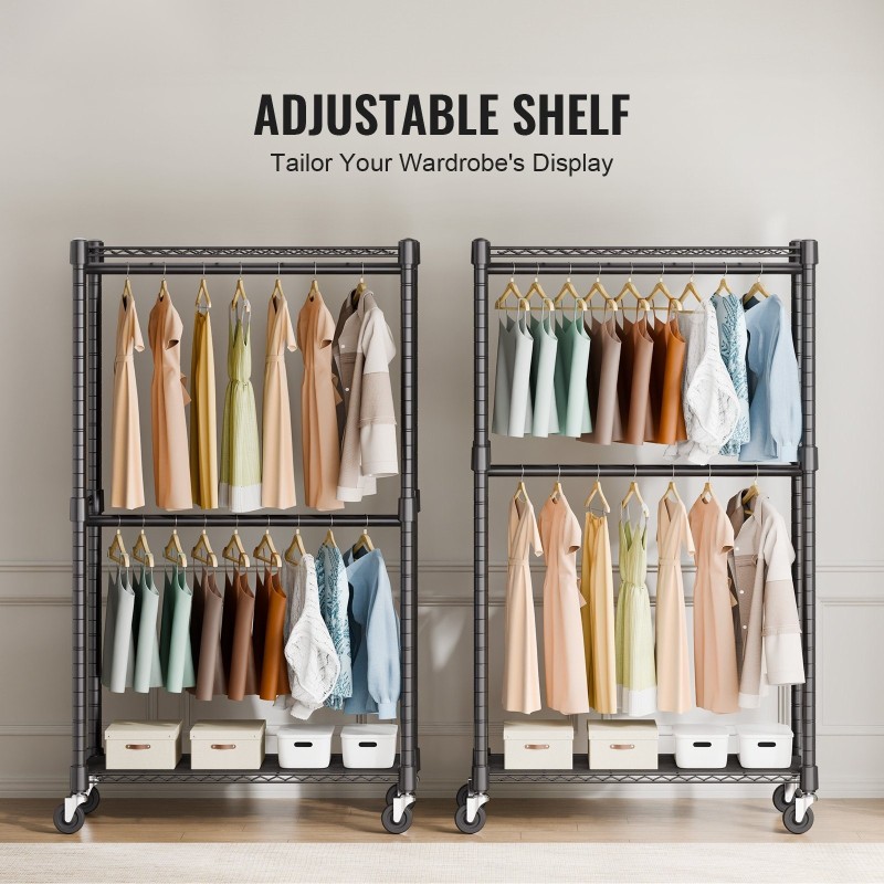 Vaateteline teräs kaksi ripustustankoa ylä ja alataso pyörillä kantavuus 136 kg