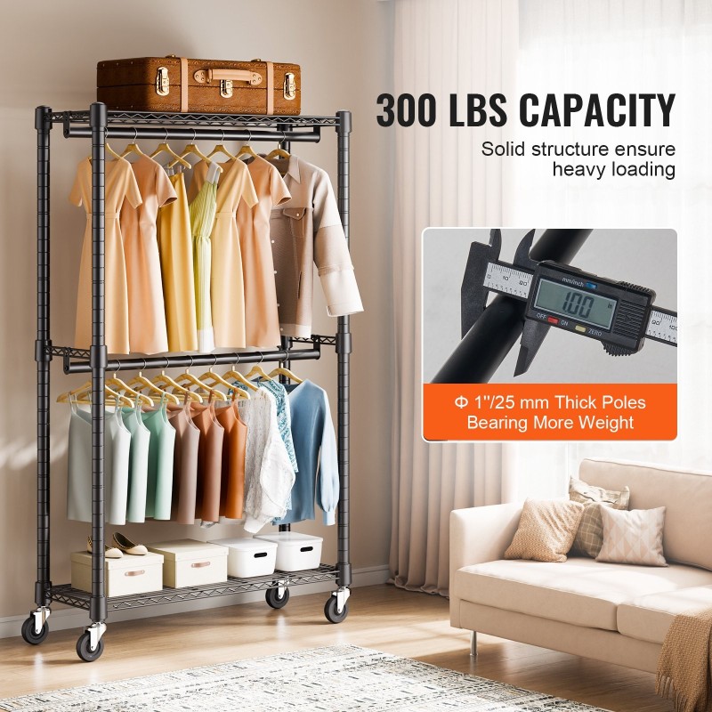 Vaateteline teräs kaksi ripustustankoa ylä ja alataso pyörillä kantavuus 136 kg