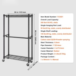 Vaateteline teräs kaksi ripustustankoa ylä ja alataso pyörillä kantavuus 136 kg