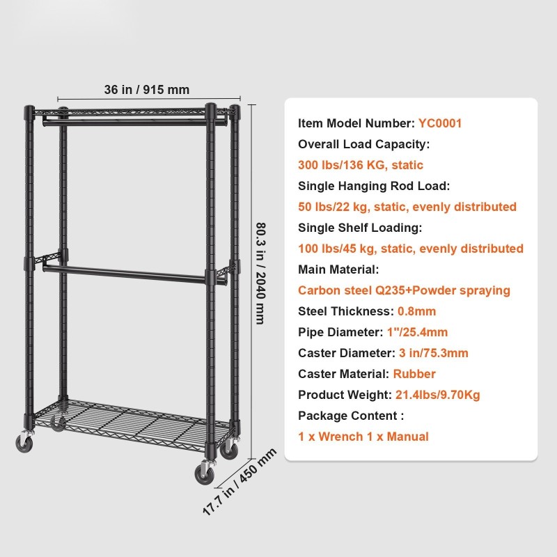 Vaateteline teräs kaksi ripustustankoa ylä ja alataso pyörillä kantavuus 136 kg