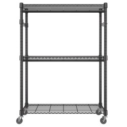 Hiiliteräksinen vaateteline pyörillä 3 hyllyä 2 tankoa korkeussäädettävä 182 kg kantavuus