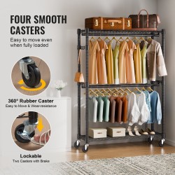 Hiiliteräksinen vaateteline pyörillä 3 hyllyä 2 tankoa korkeussäädettävä 182 kg kantavuus